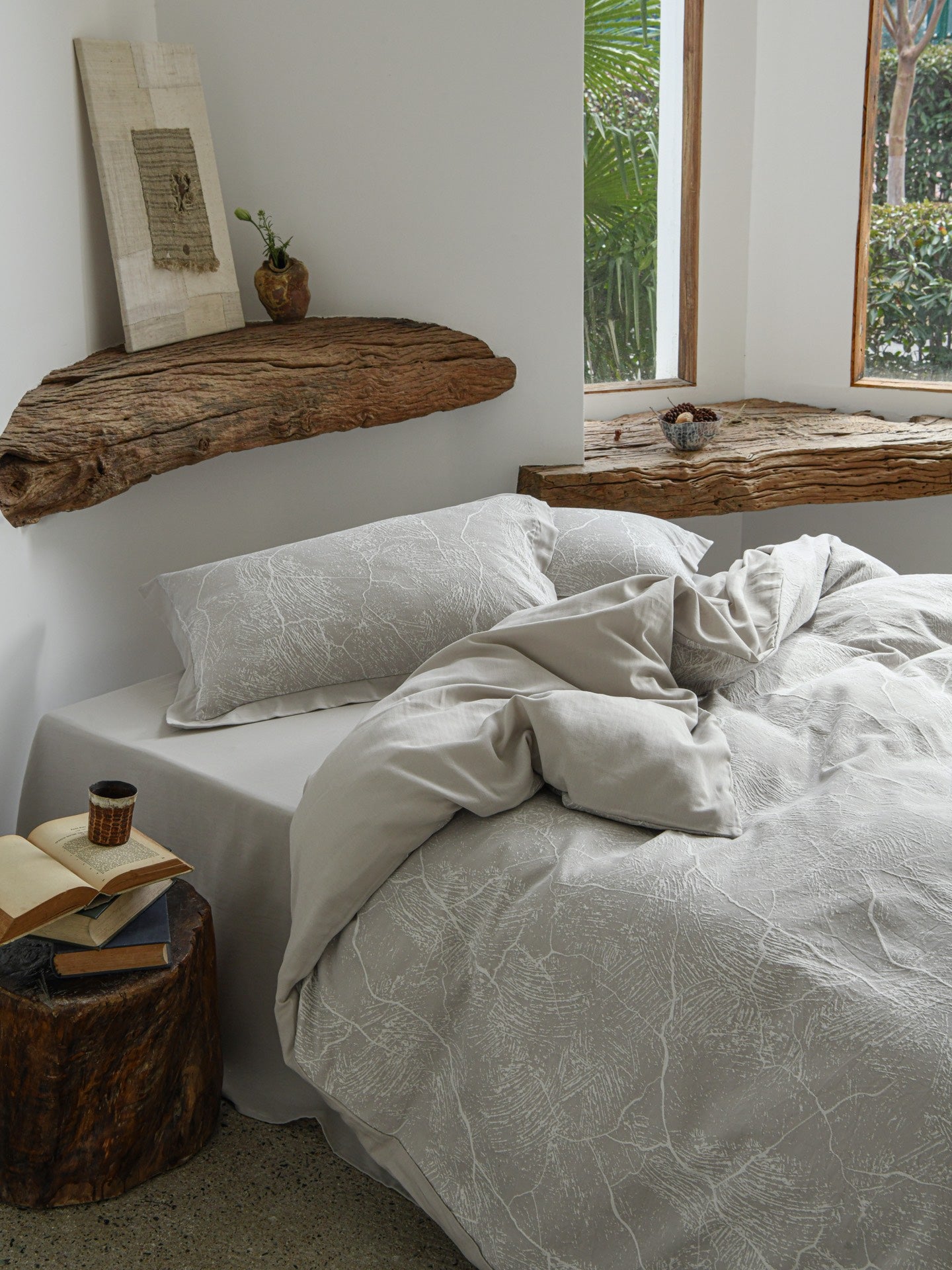 Glacier Vein Jacquard Cotton Bedding Set - Mist Grey