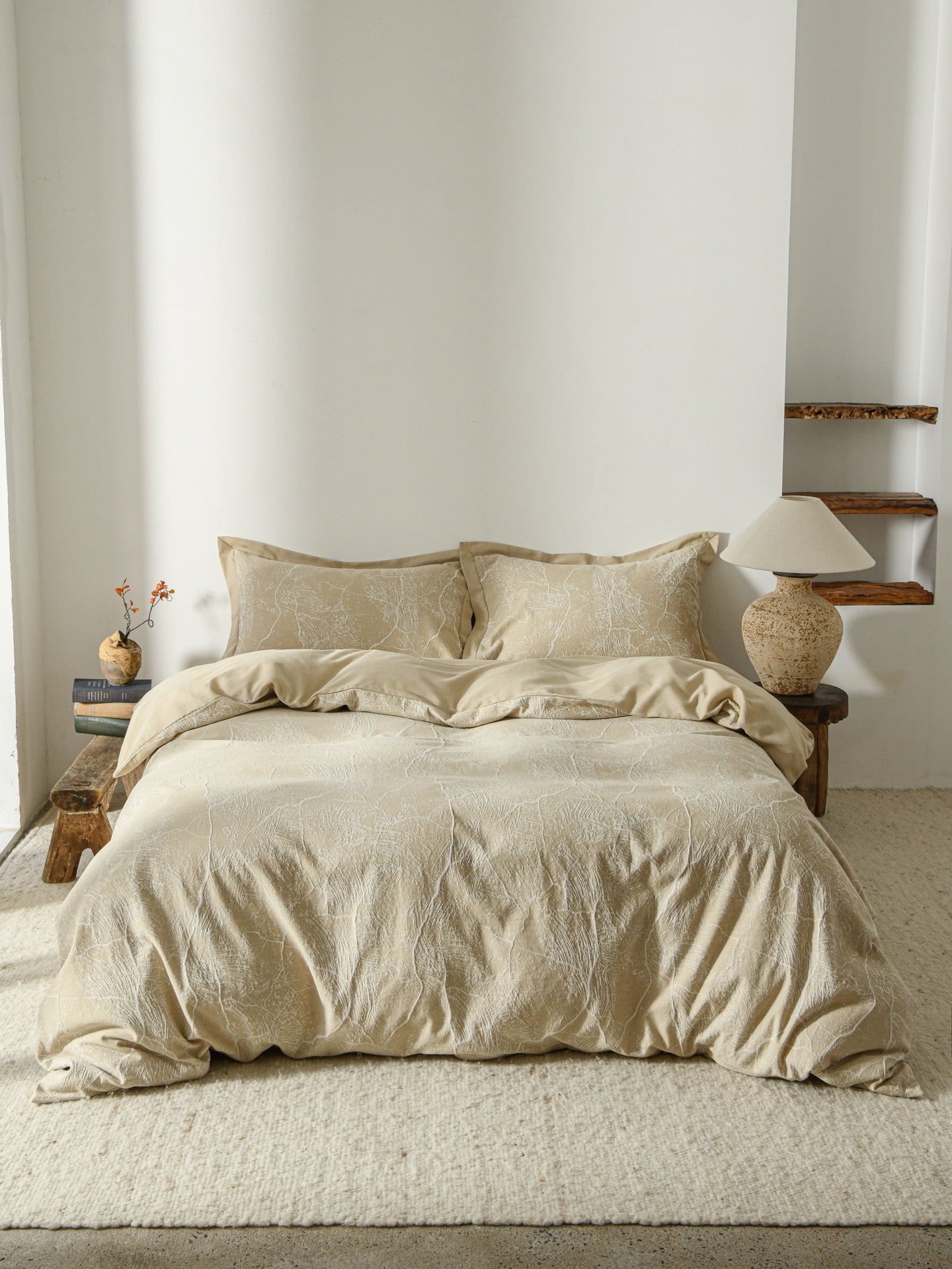 Glacier Vein Jacquard Cotton Bedding Set - Sand Beige