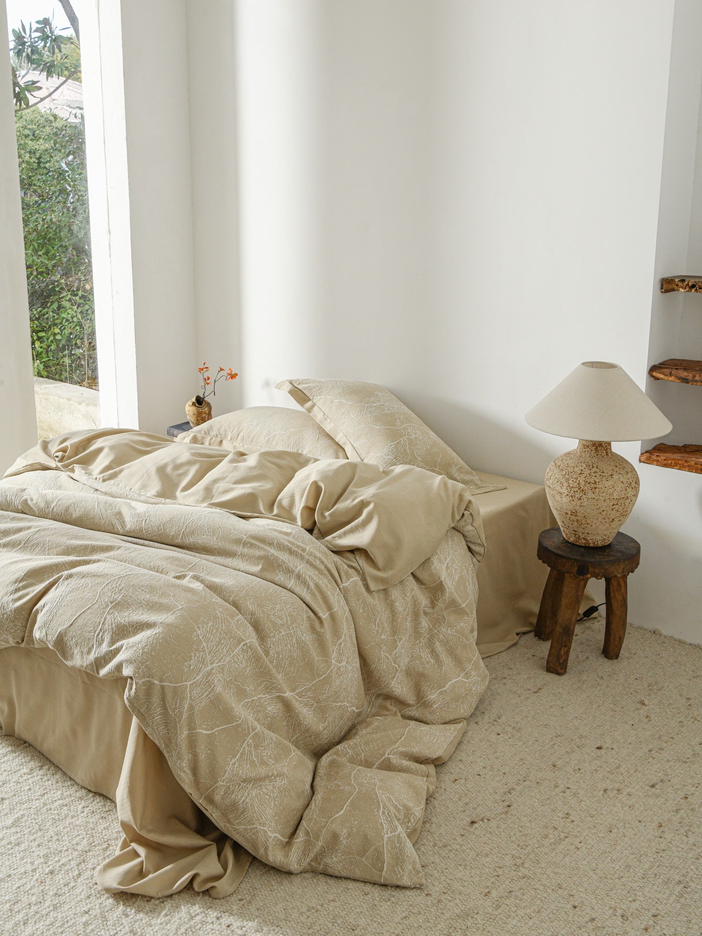 Glacier Vein Jacquard Cotton Bedding Set - Sand Beige