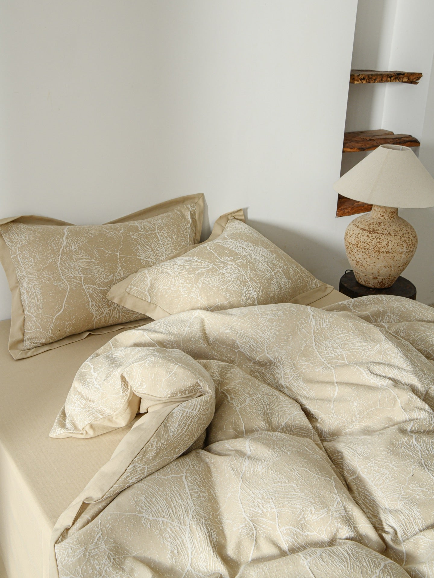 Glacier Vein Jacquard Cotton Bedding Set - Sand Beige