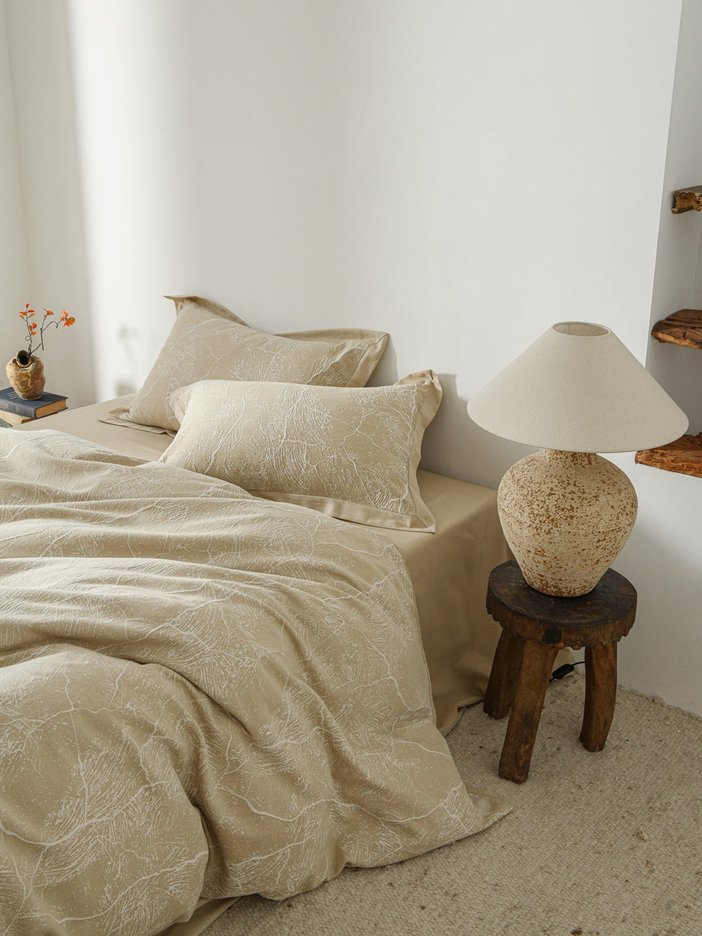 Glacier Vein Jacquard Cotton Bedding Set - Sand Beige