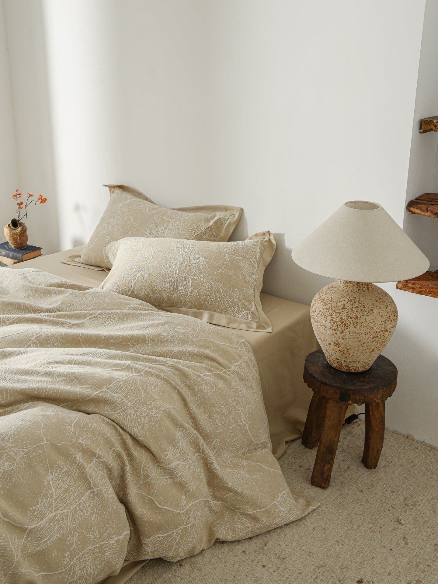 Glacier Vein Jacquard Cotton Bedding Set - Sand Beige