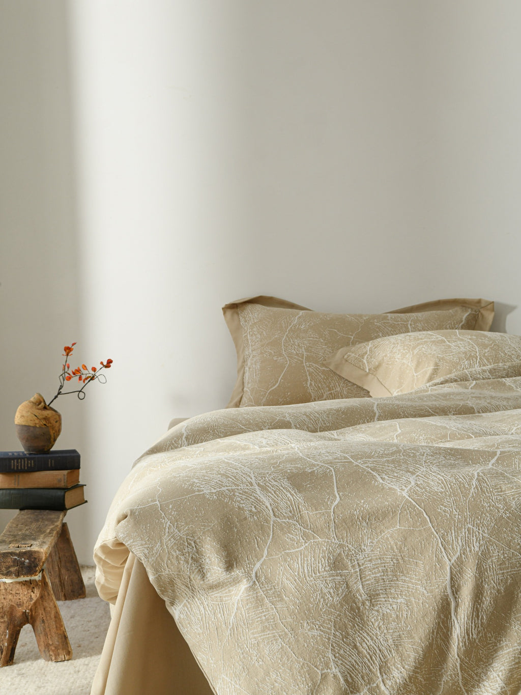 Glacier Vein Jacquard Cotton Bedding Set - Sand Beige