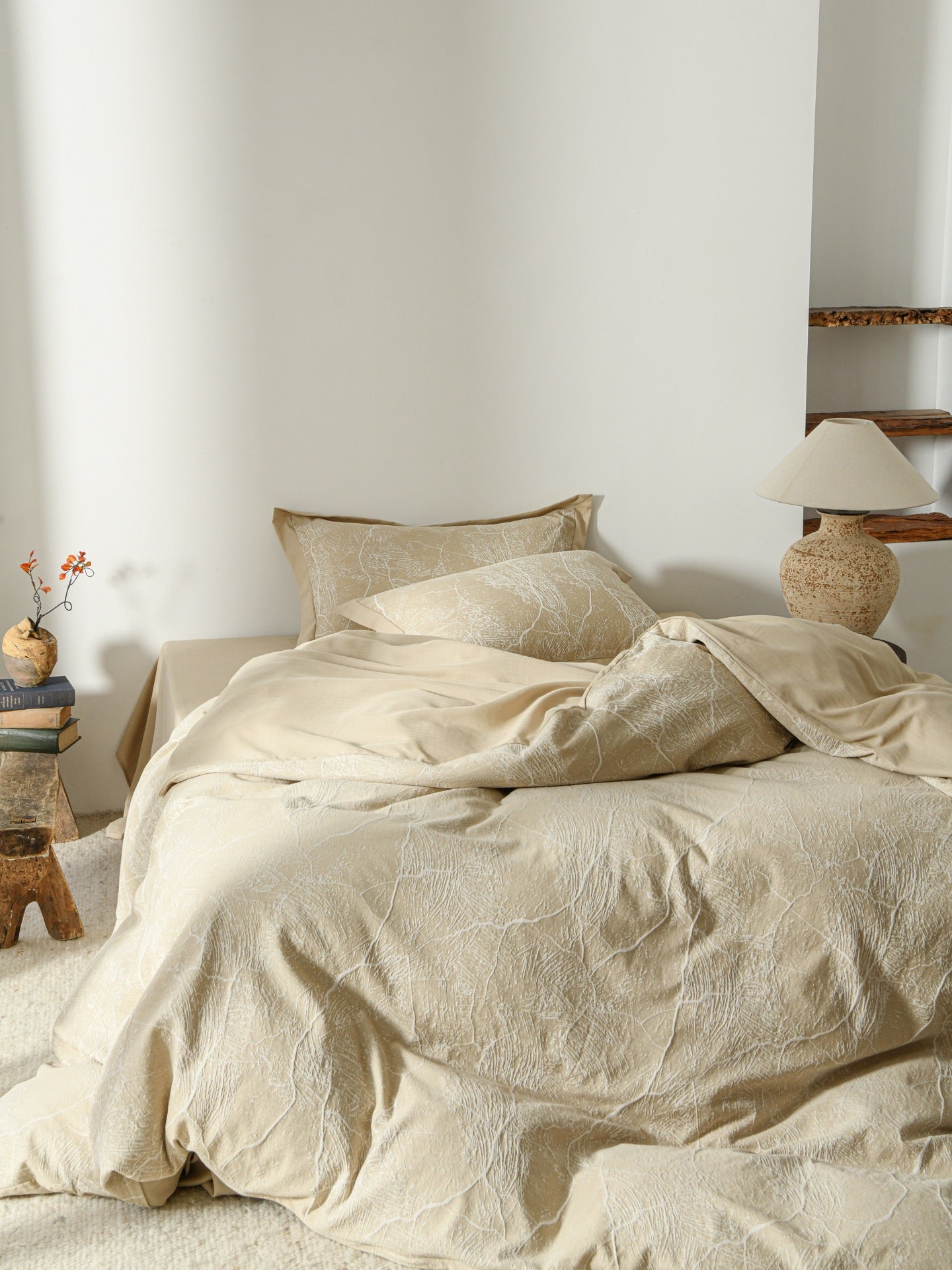 Glacier Vein Jacquard Cotton Bedding Set - Sand Beige