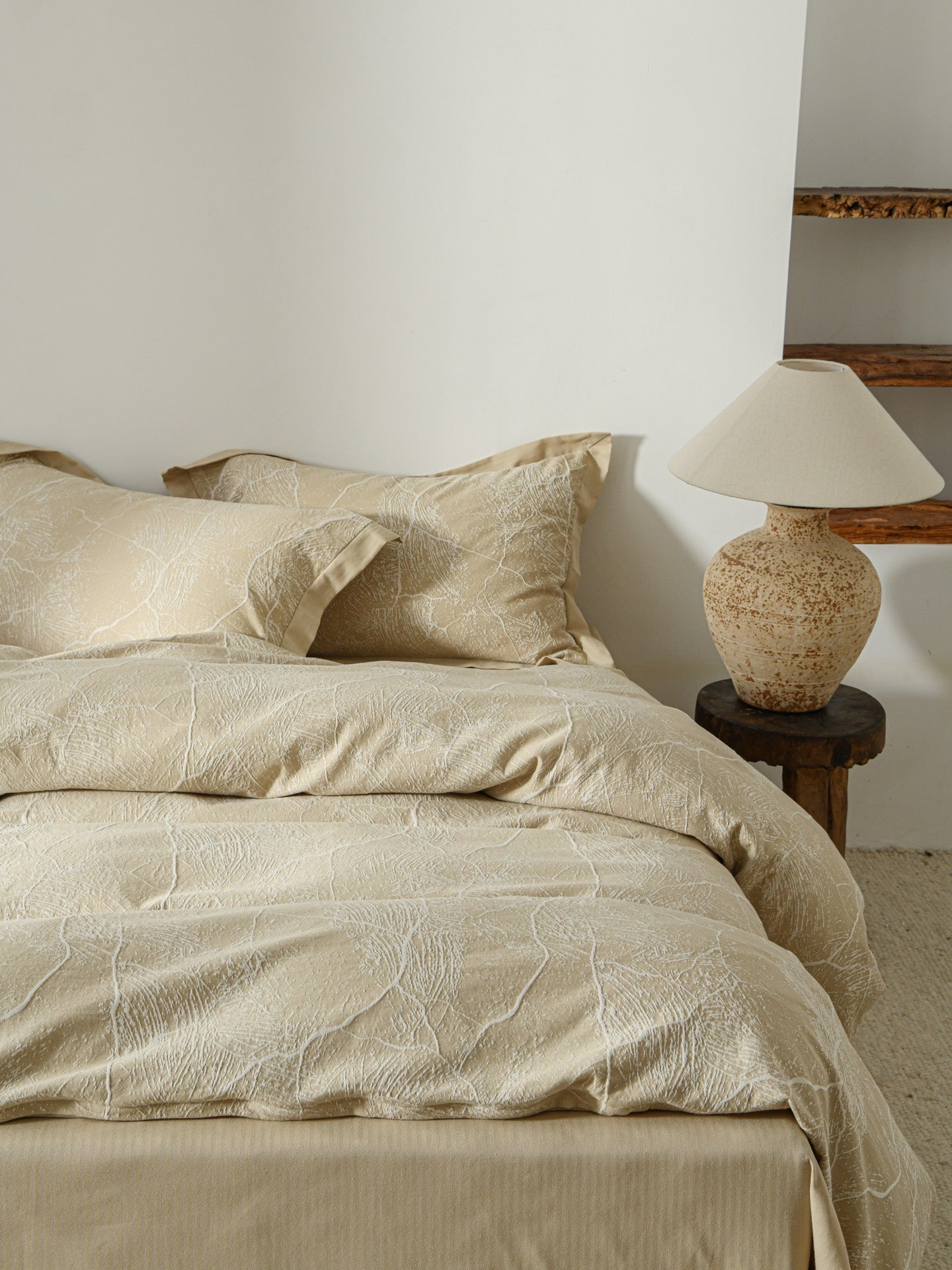Glacier Vein Jacquard Cotton Bedding Set - Sand Beige