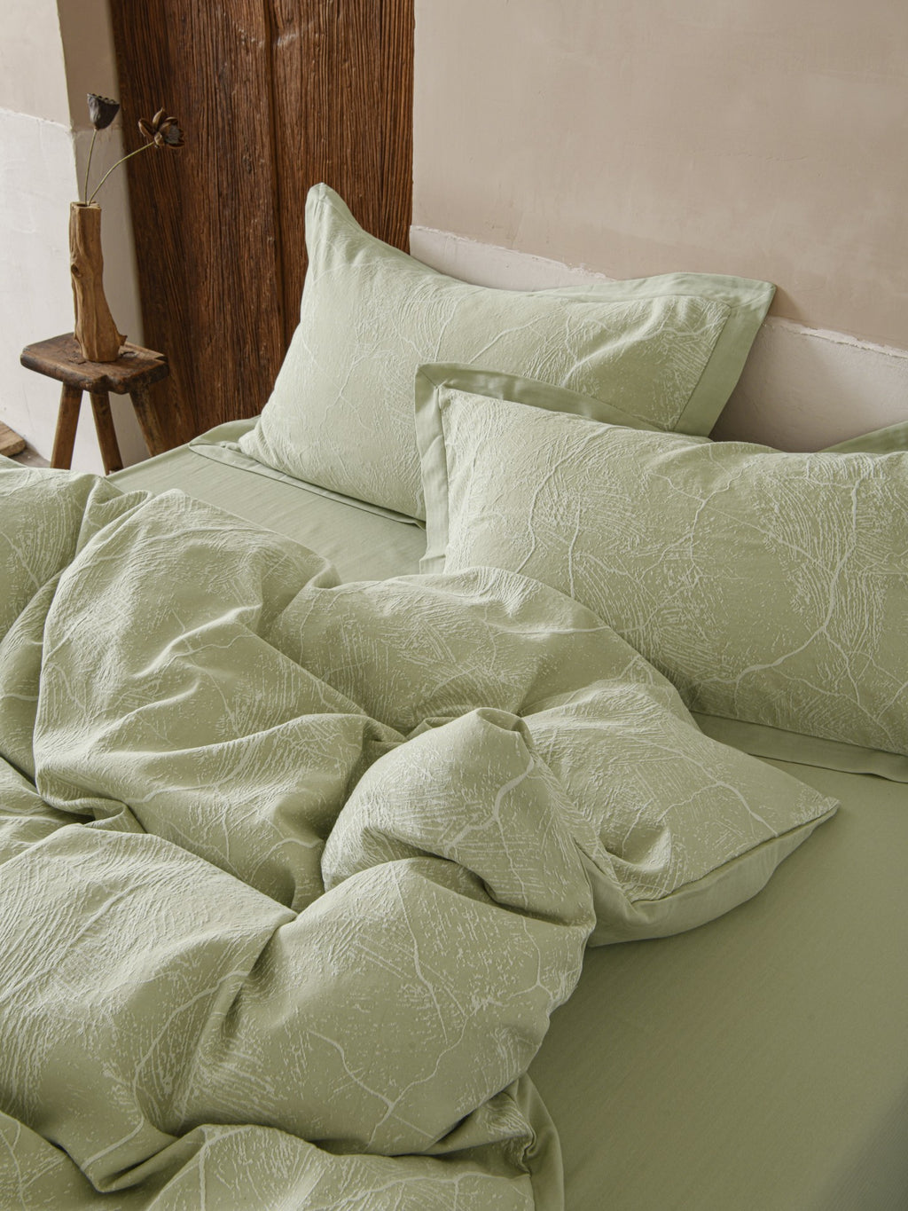 Glacier Vein Jacquard Cotton Bedding Set - Sage Green