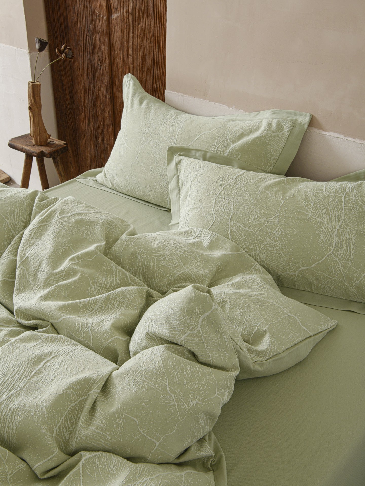Glacier Vein Jacquard Cotton Bedding Set - Sage Green
