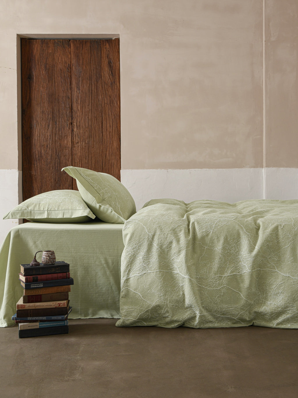 Glacier Vein Jacquard Cotton Bedding Set - Sage Green