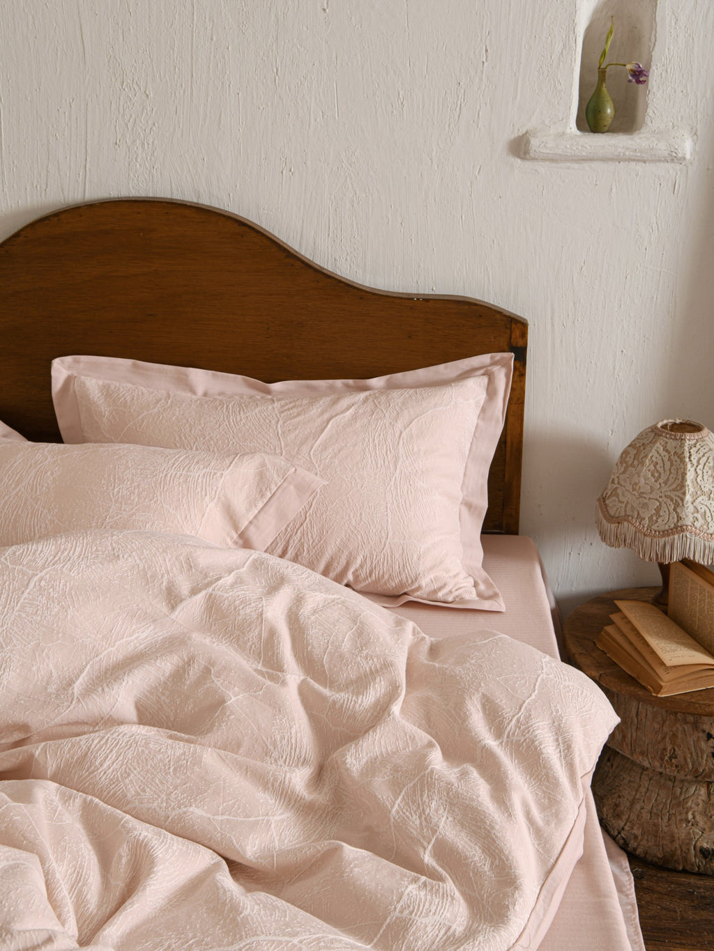Glacier Vein Jacquard Cotton Bedding Set - Blush Rose