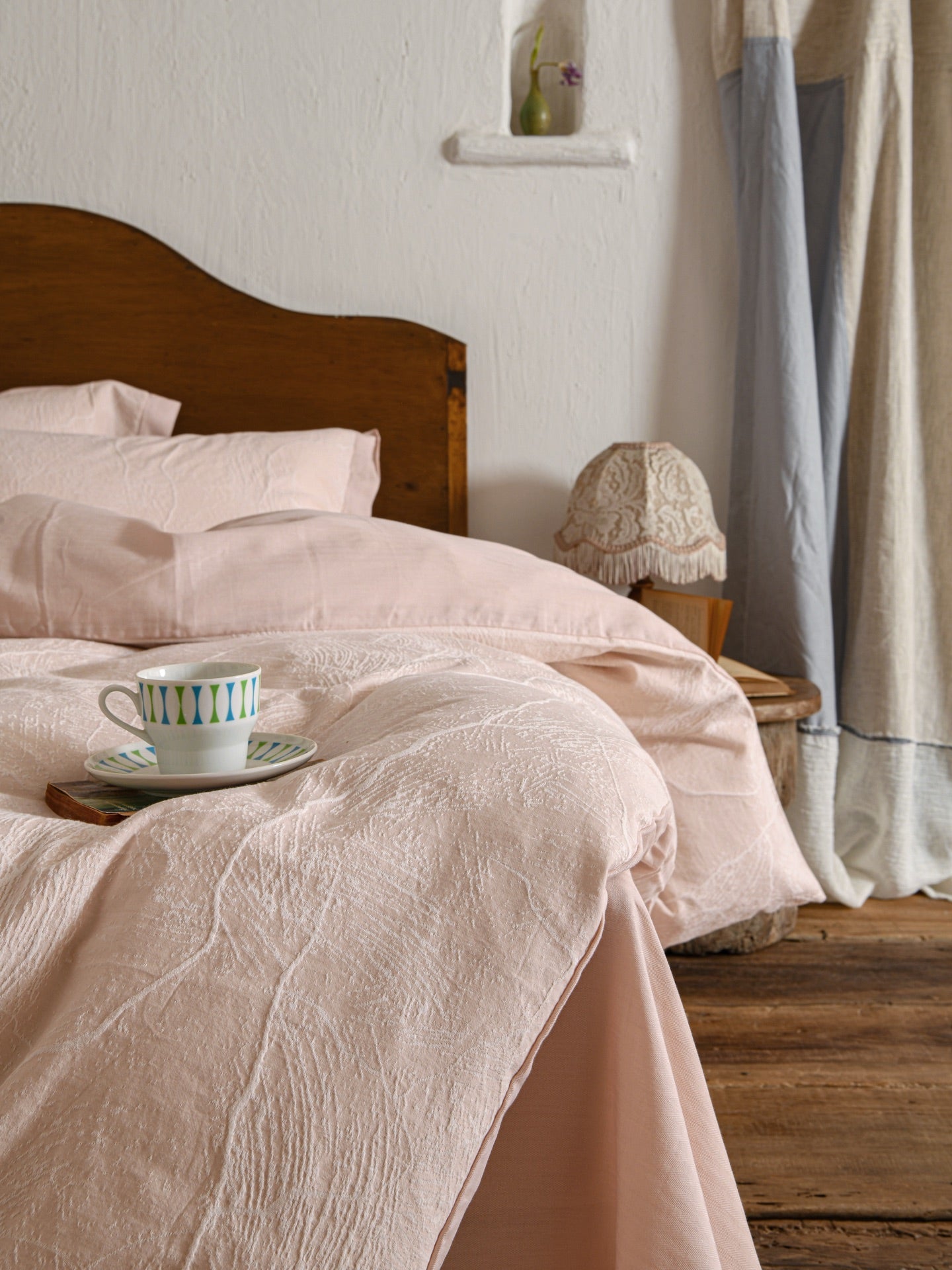 Glacier Vein Jacquard Cotton Bedding Set - Blush Rose
