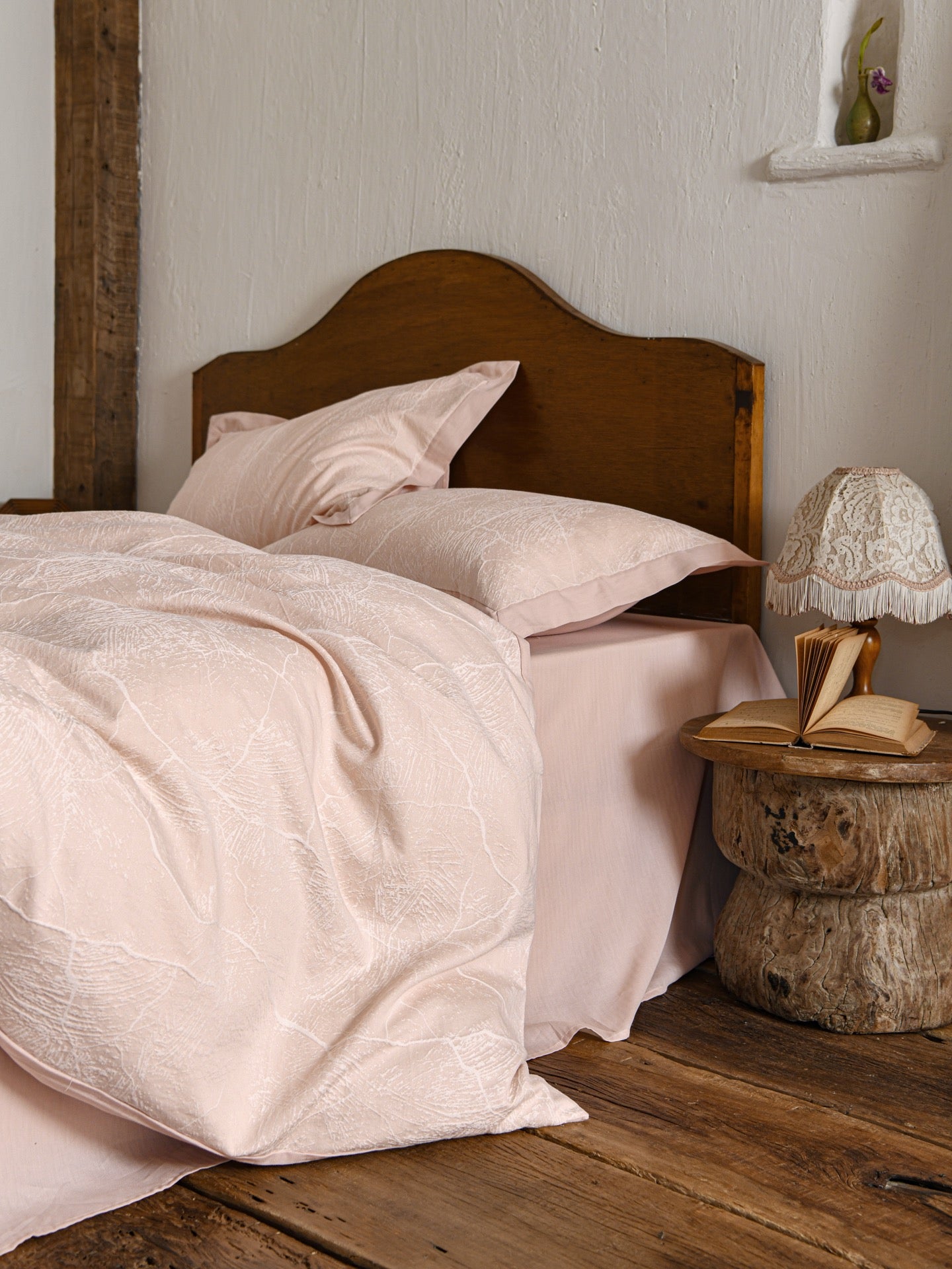 Glacier Vein Jacquard Cotton Bedding Set - Blush Rose