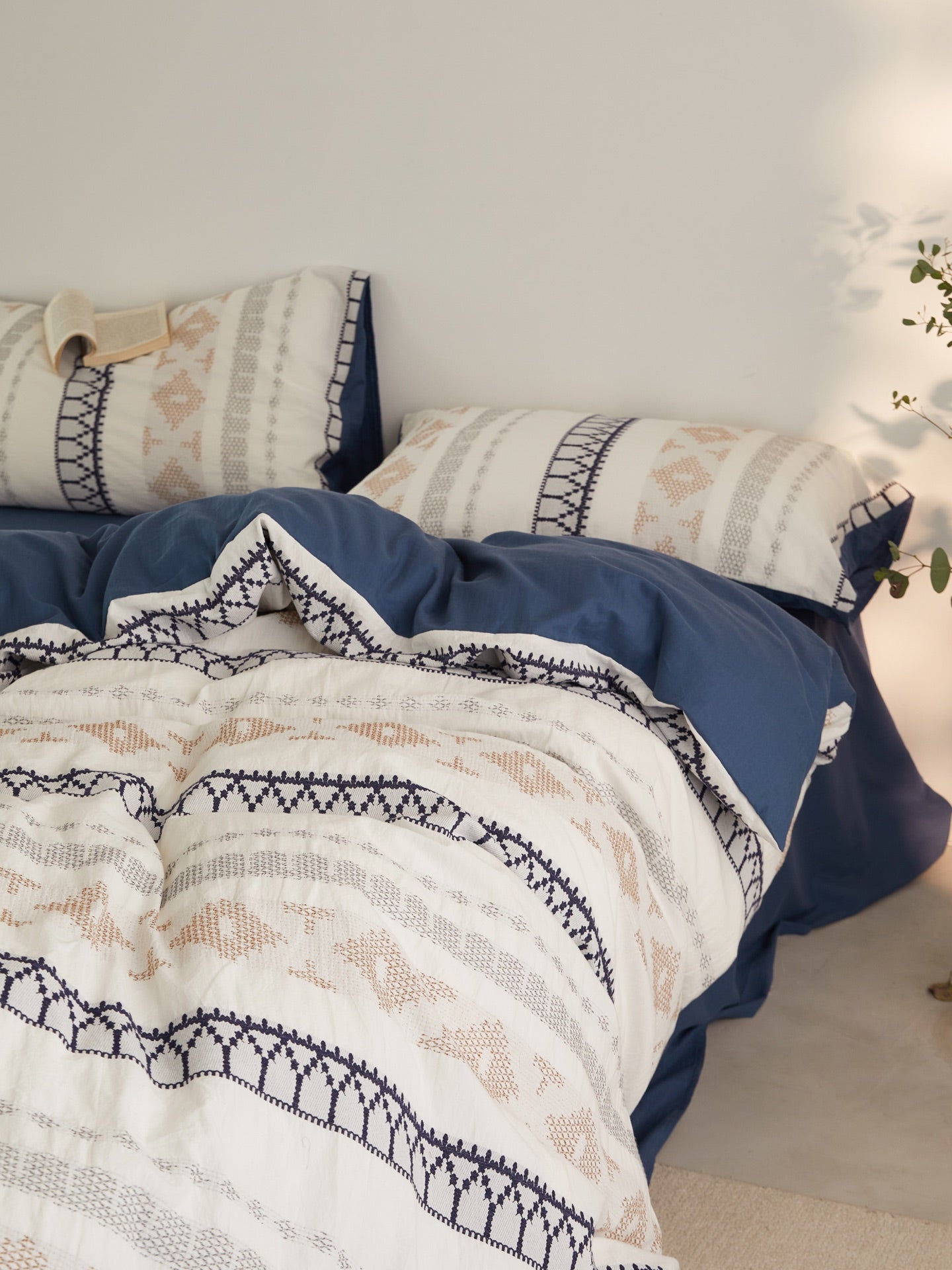 Nordic Fair Isle Jacquard Duvet Cover Set - Blue