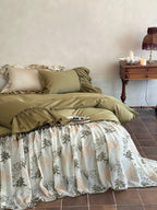Sage Ruffle Embroidered Bedding Set Breezora