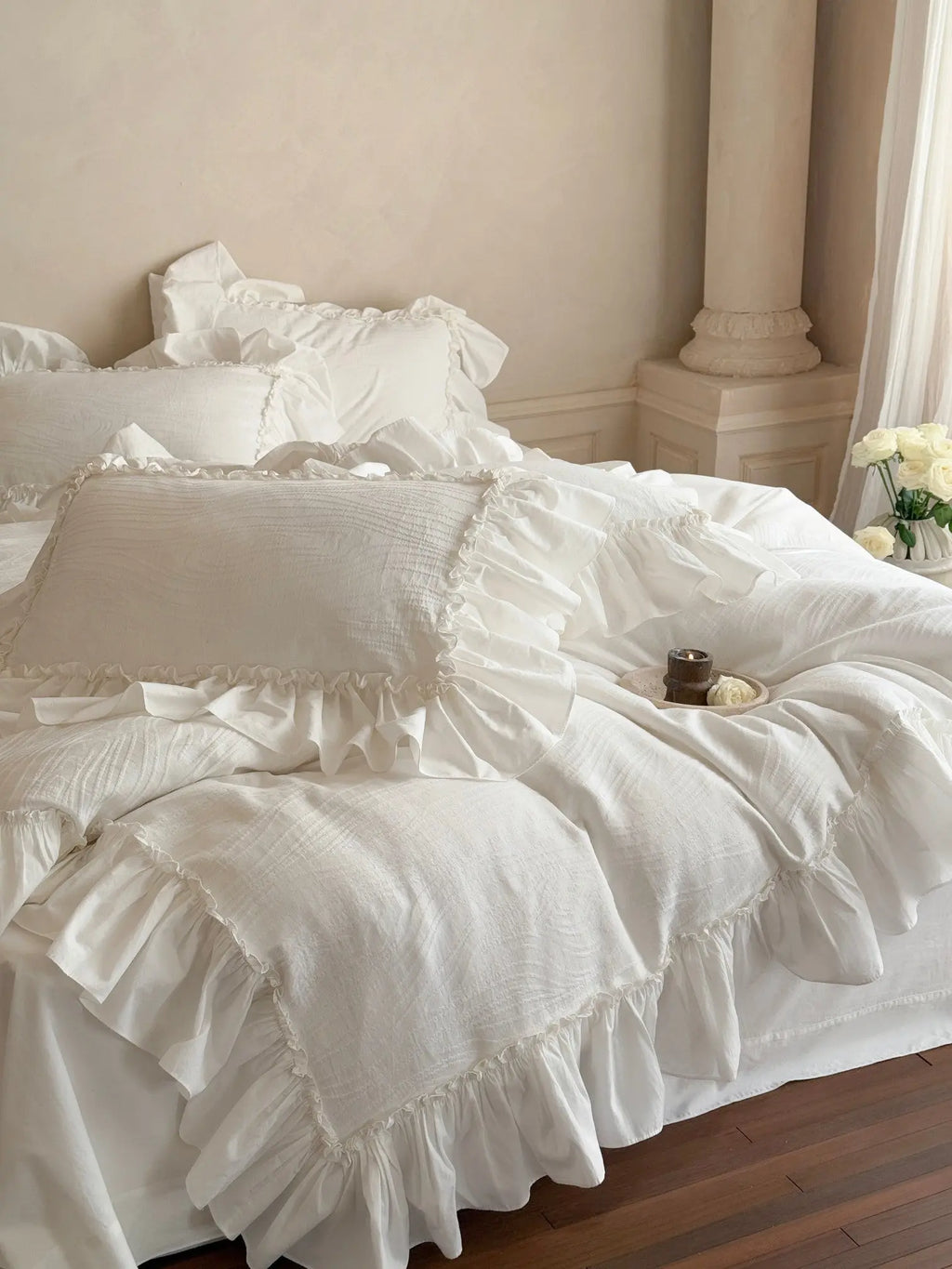 Soft-Grain Jacquard Cotton Ruffle Bedding Breezora