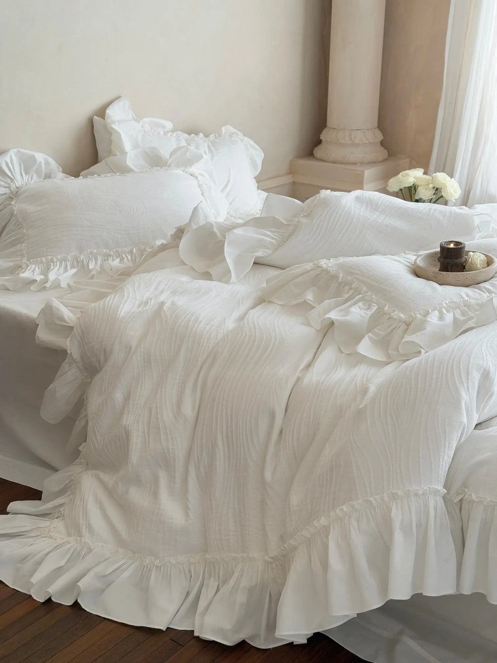 Soft-Grain Jacquard Cotton Ruffle Bedding Breezora