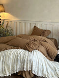 Earth-Tone Brushed Sateen Lace Ruffle Bedding Set Breezora