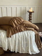Earth-Tone Brushed Sateen Lace Ruffle Bedding Set Breezora