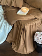 Earth-Tone Brushed Sateen Lace Ruffle Bedding Set Breezora