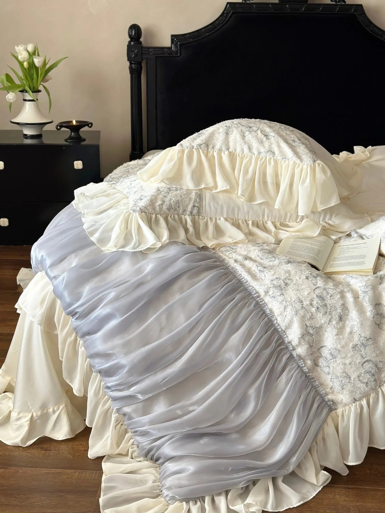 Butterfly Jacquard Cotton Sateen Ruched Ruffle Bedding Set Breezora