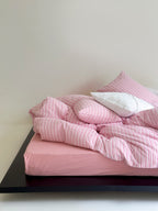 Bubble Pink Stripes Bedding Set - Breezora