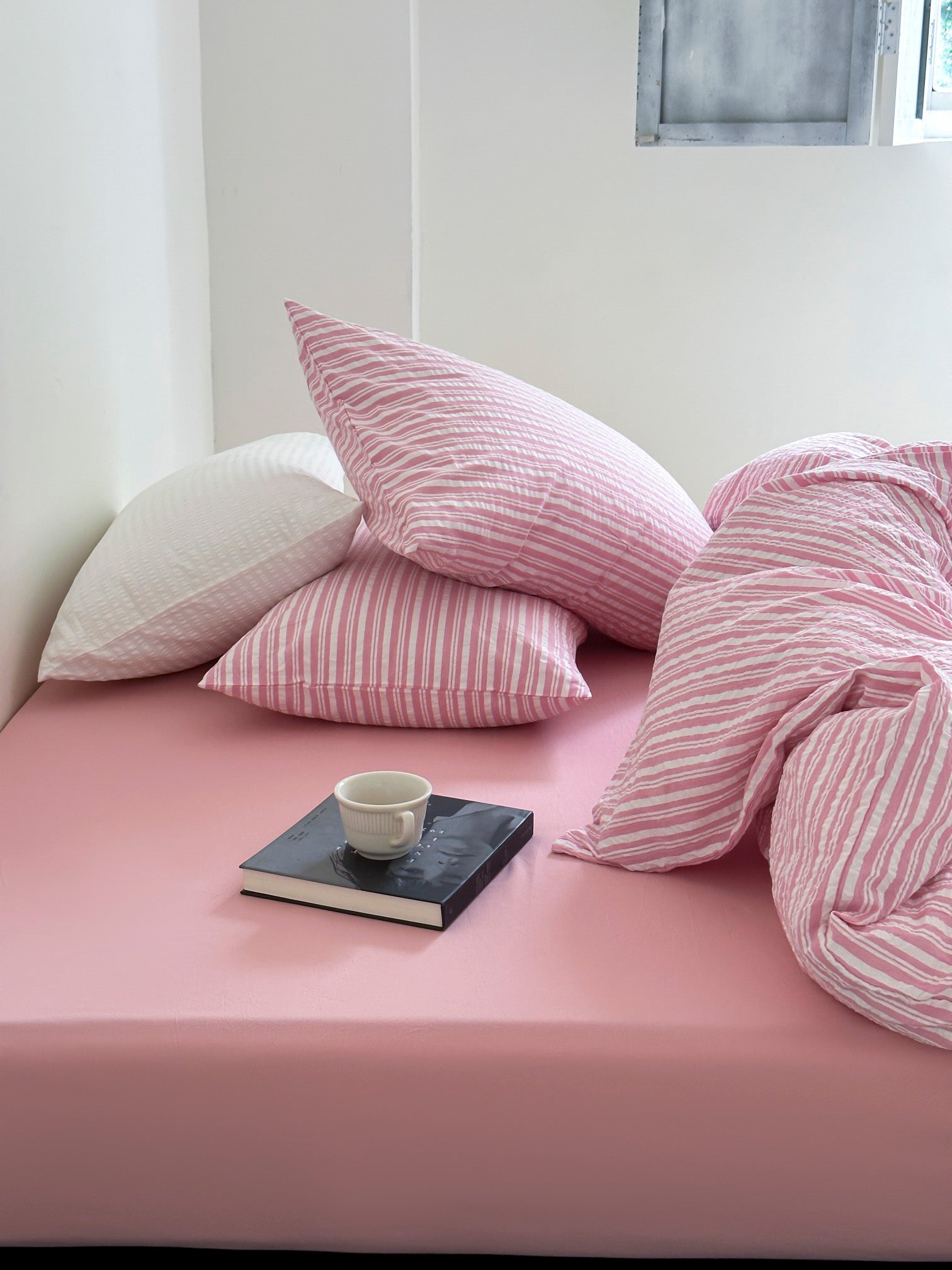 Bubble Pink Stripes Bedding Set - Breezora