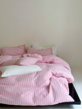 Bubble Pink Stripes Bedding Set - Breezora