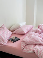 Bubble Pink Stripes Bedding Set - Breezora