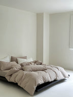 Soft Beige Stripe Seersucker Cotton Duvet Cover - Breezora