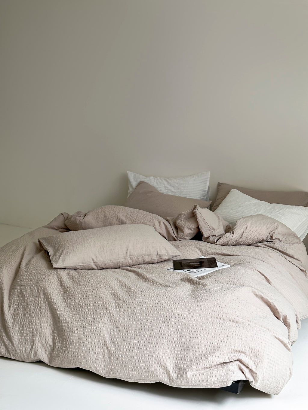 Soft Beige Stripe Seersucker Cotton Duvet Cover - Breezora