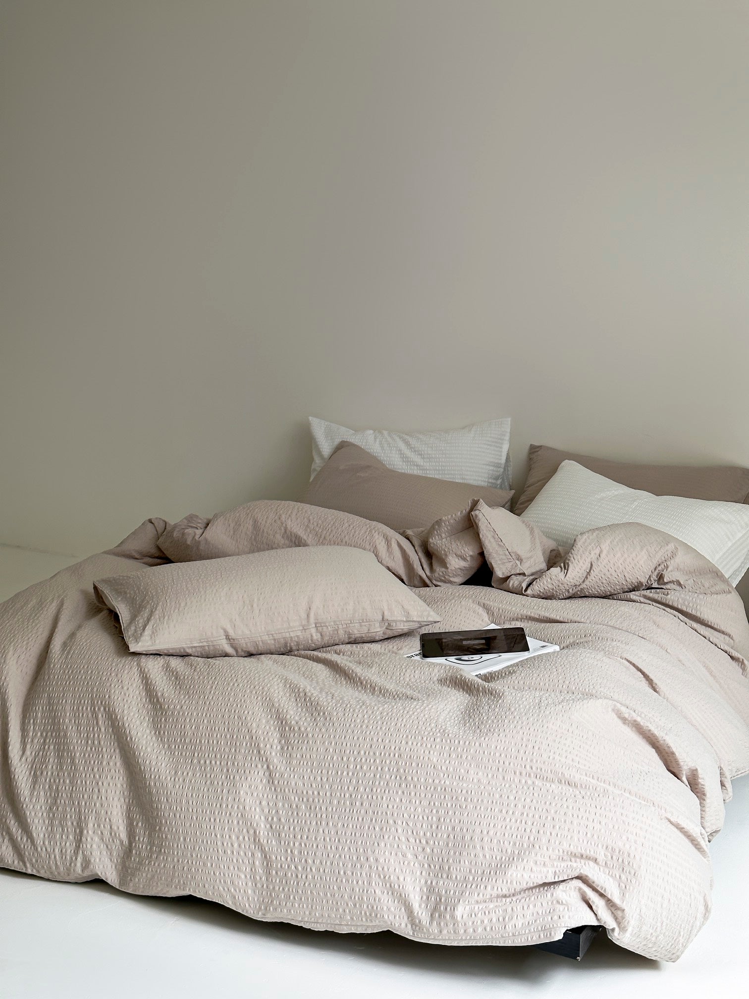 Soft Beige Stripe Seersucker Cotton Duvet Cover - Breezora