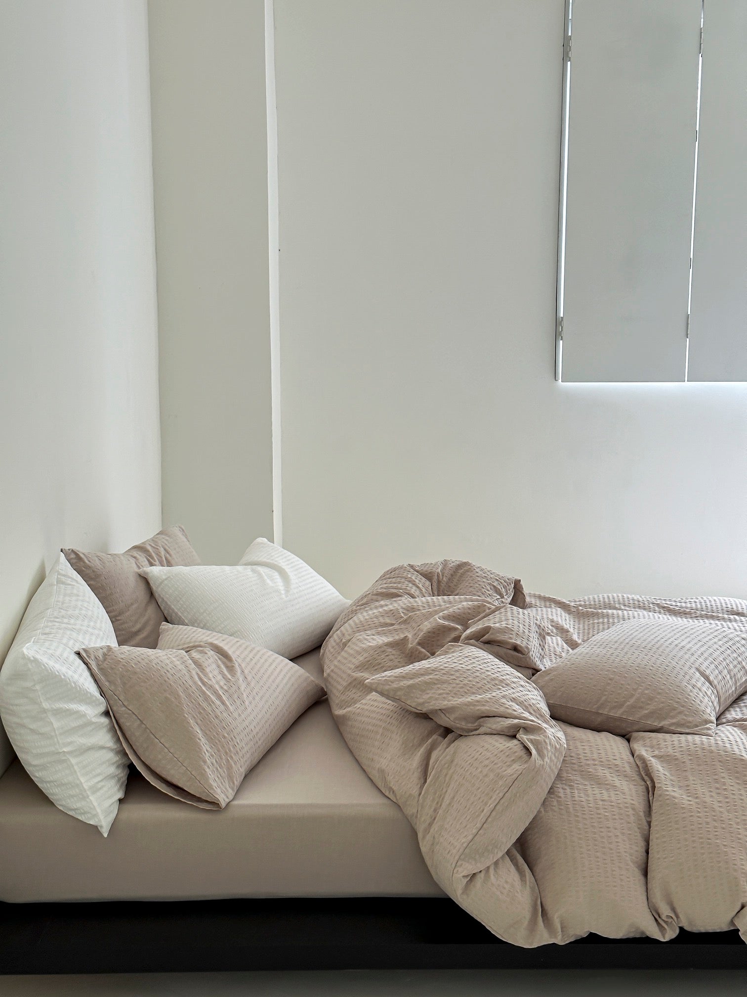 Soft Beige Stripe Seersucker Cotton Duvet Cover - Breezora