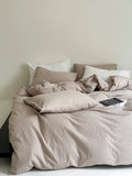 Soft Beige Stripe Seersucker Cotton Duvet Cover - Breezora