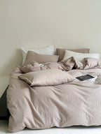 Soft Beige Stripe Seersucker Cotton Duvet Cover - Breezora