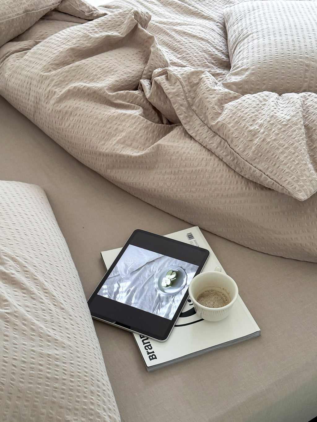 Soft Beige Stripe Seersucker Cotton Duvet Cover - Breezora