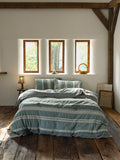 Teal Textured Striped Crinkled Duvet Cover original reference image 1
