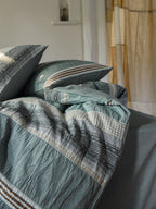 Teal Textured Striped Crinkled Duvet Cover original reference image 2