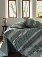 Teal Textured Striped Crinkled Duvet Cover original reference image 4