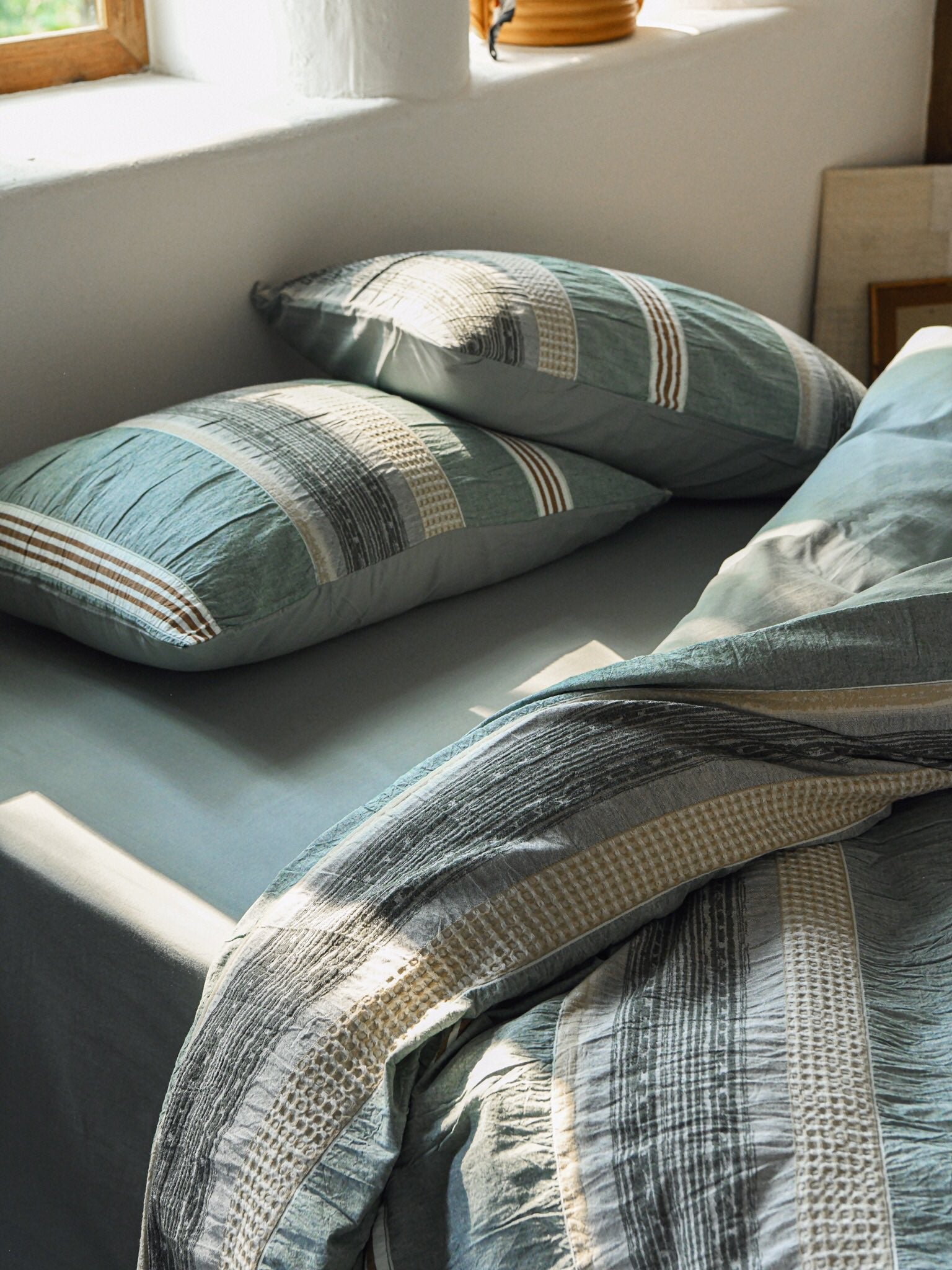 Teal Textured Striped Crinkled Duvet Cover original reference image 5