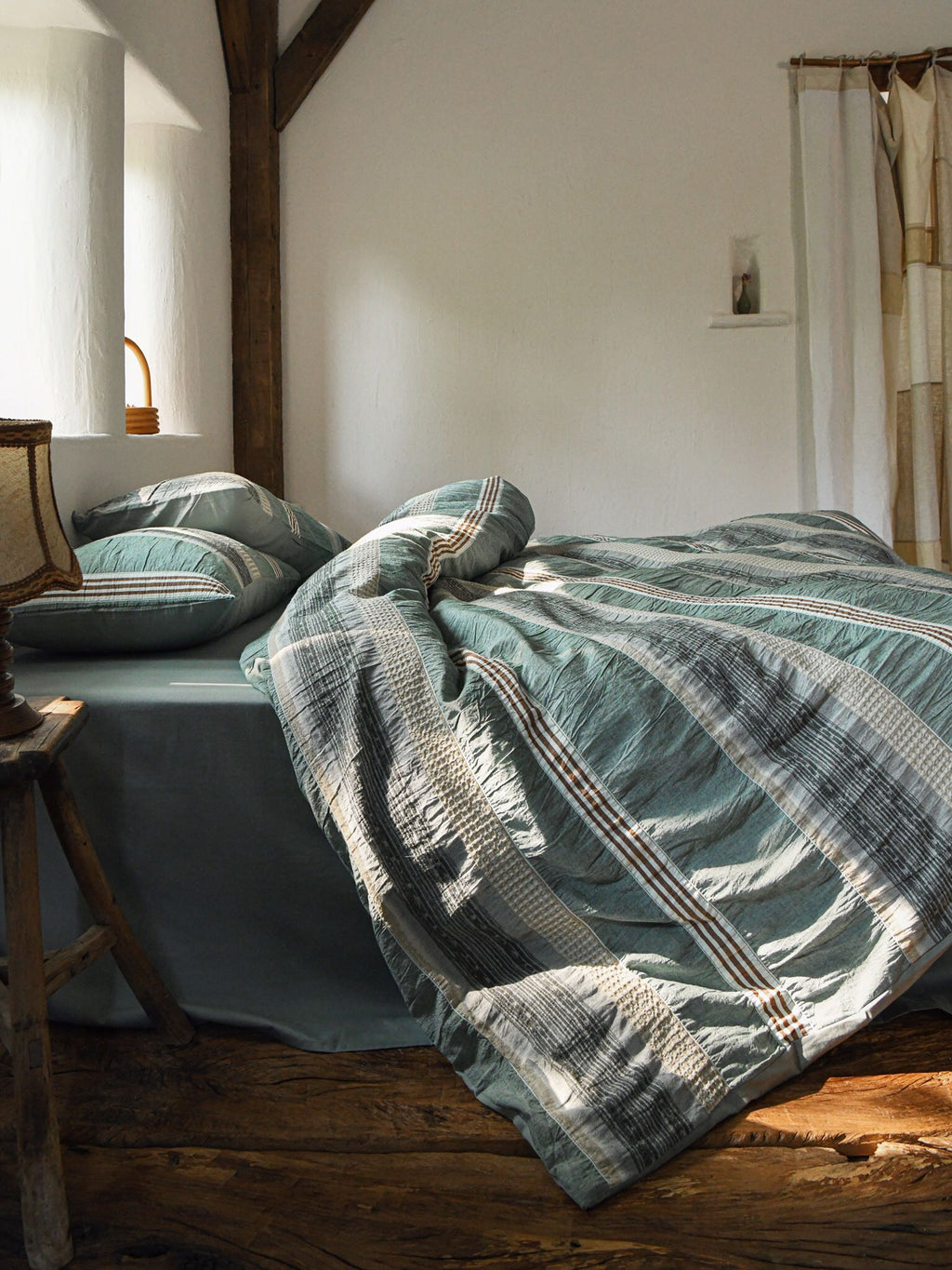 Teal Textured Striped Crinkled Duvet Cover original reference image 6