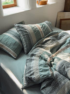 Teal Textured Striped Crinkled Duvet Cover original reference image 7