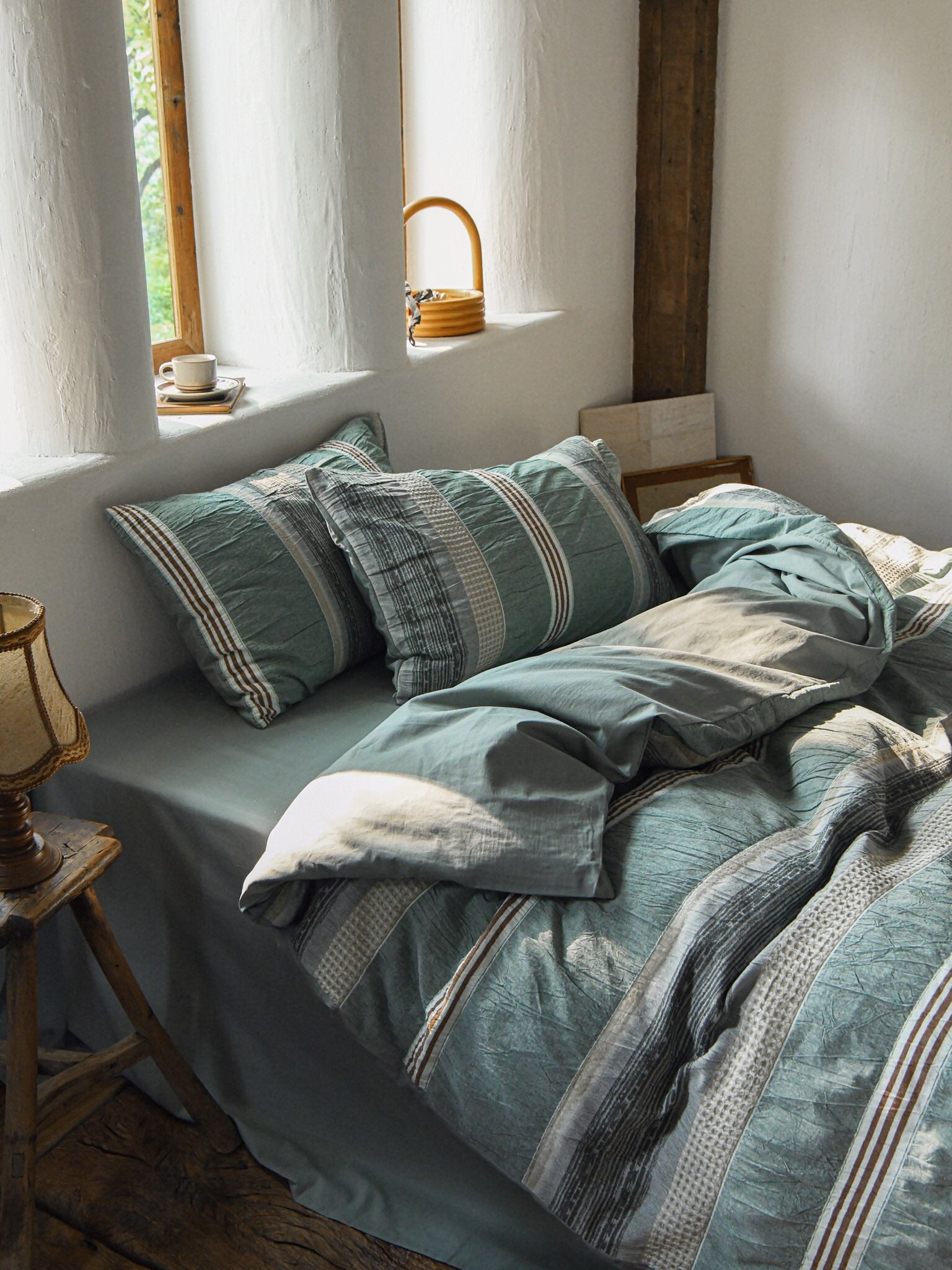 Teal Textured Striped Crinkled Duvet Cover original reference image 8