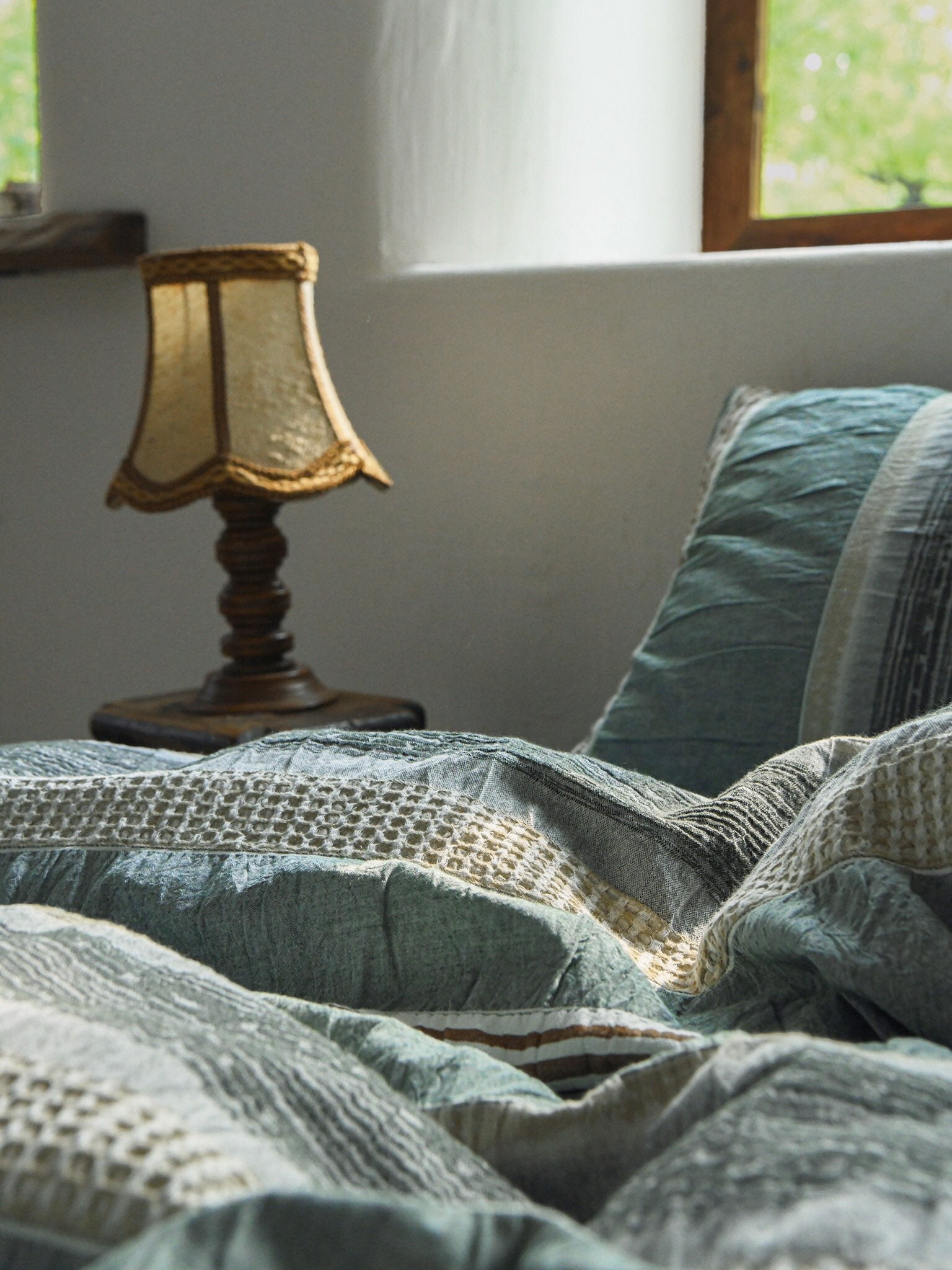 Teal Textured Striped Crinkled Duvet Cover original reference image 9
